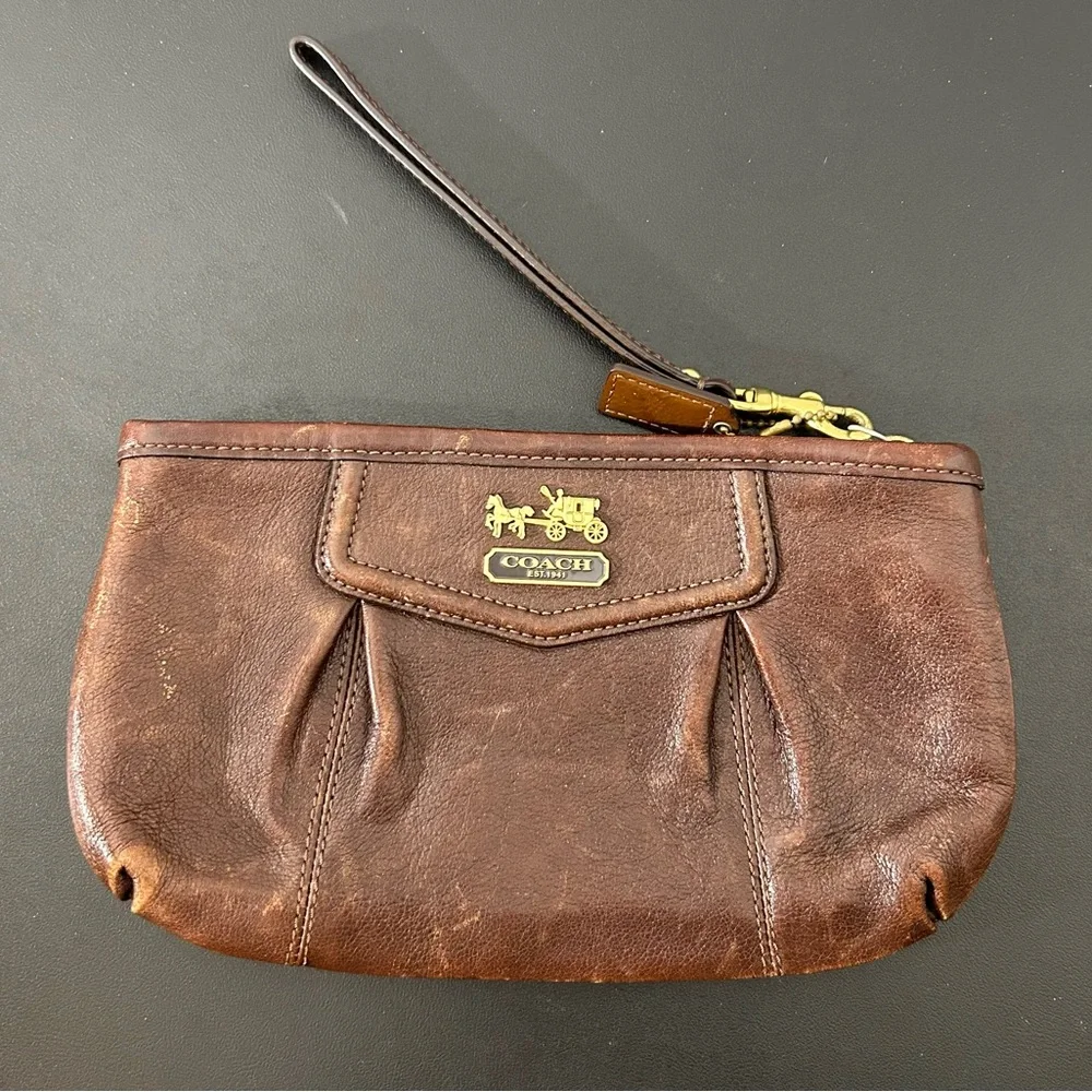 Coach Brown Leather Wristlet Clutch